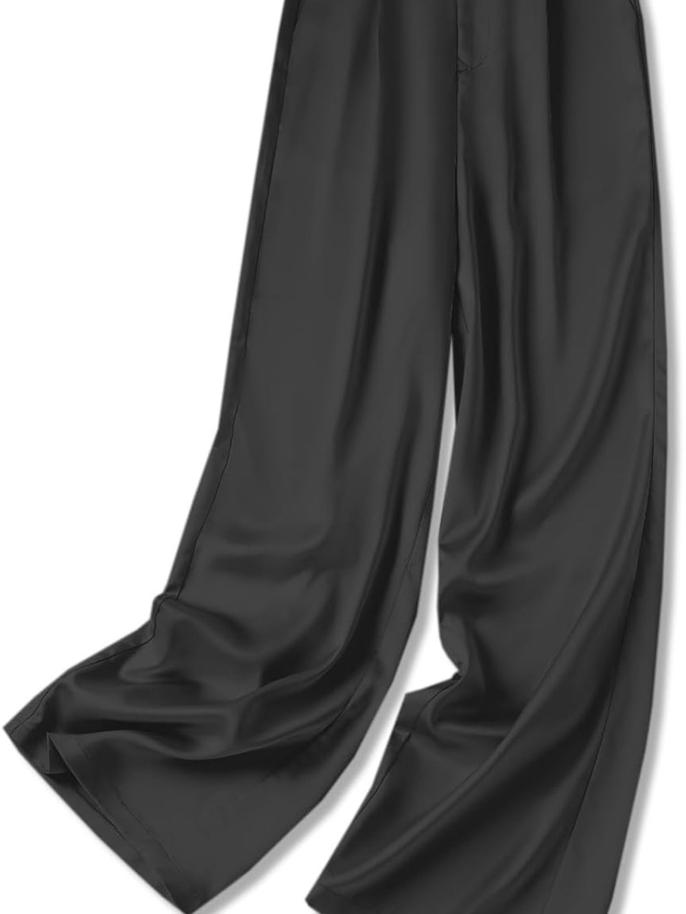 Black Wide-Leg Satin Pants